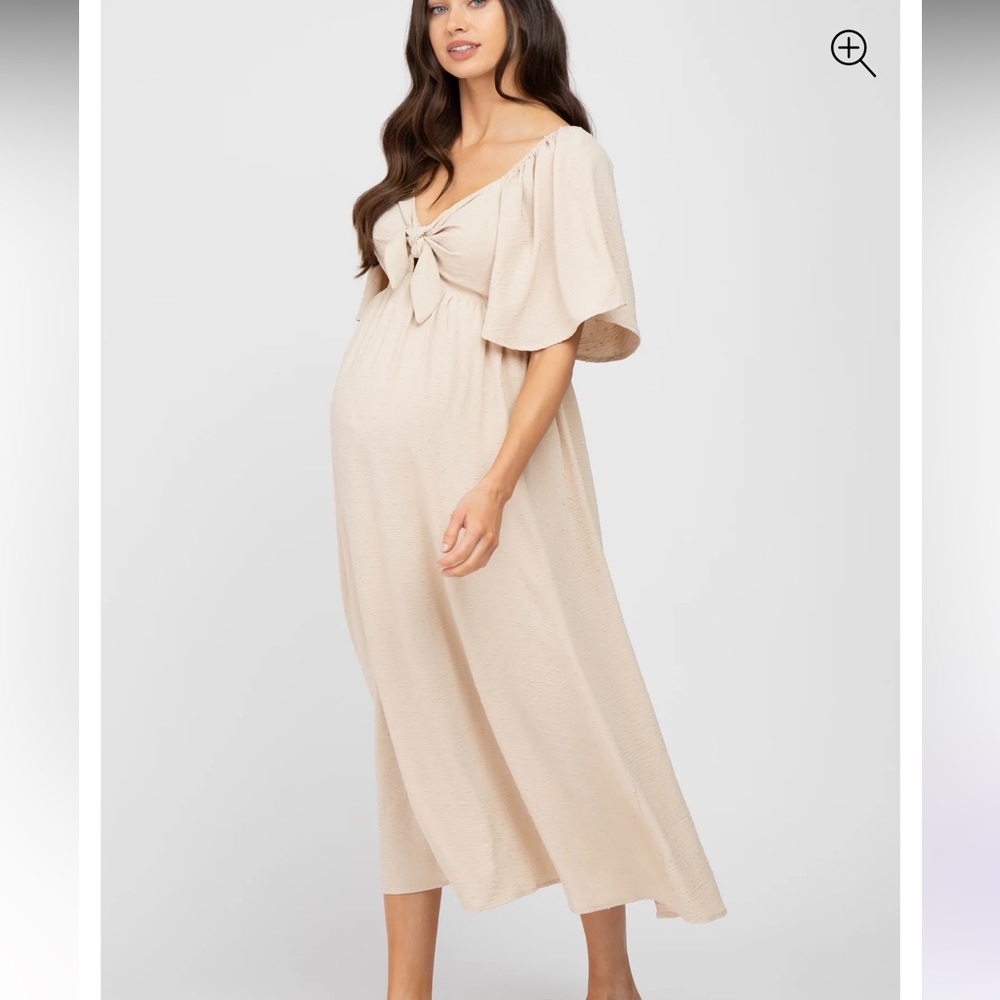 Beige Textured Dot Front Tie Ruffle Sleeve
Maternity Midi Dress